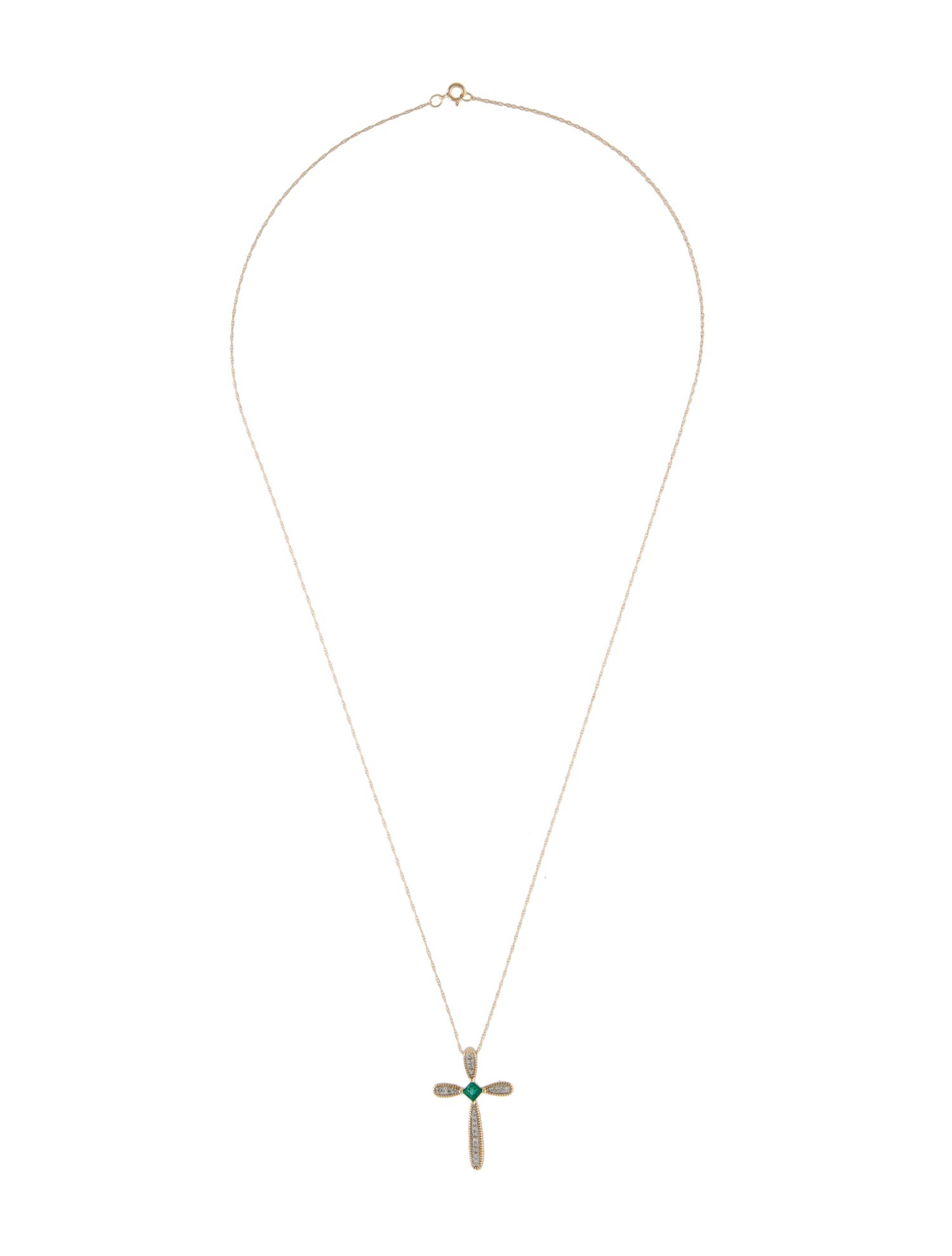 Necklace 14K Emerald & Diamond Pendant Necklace