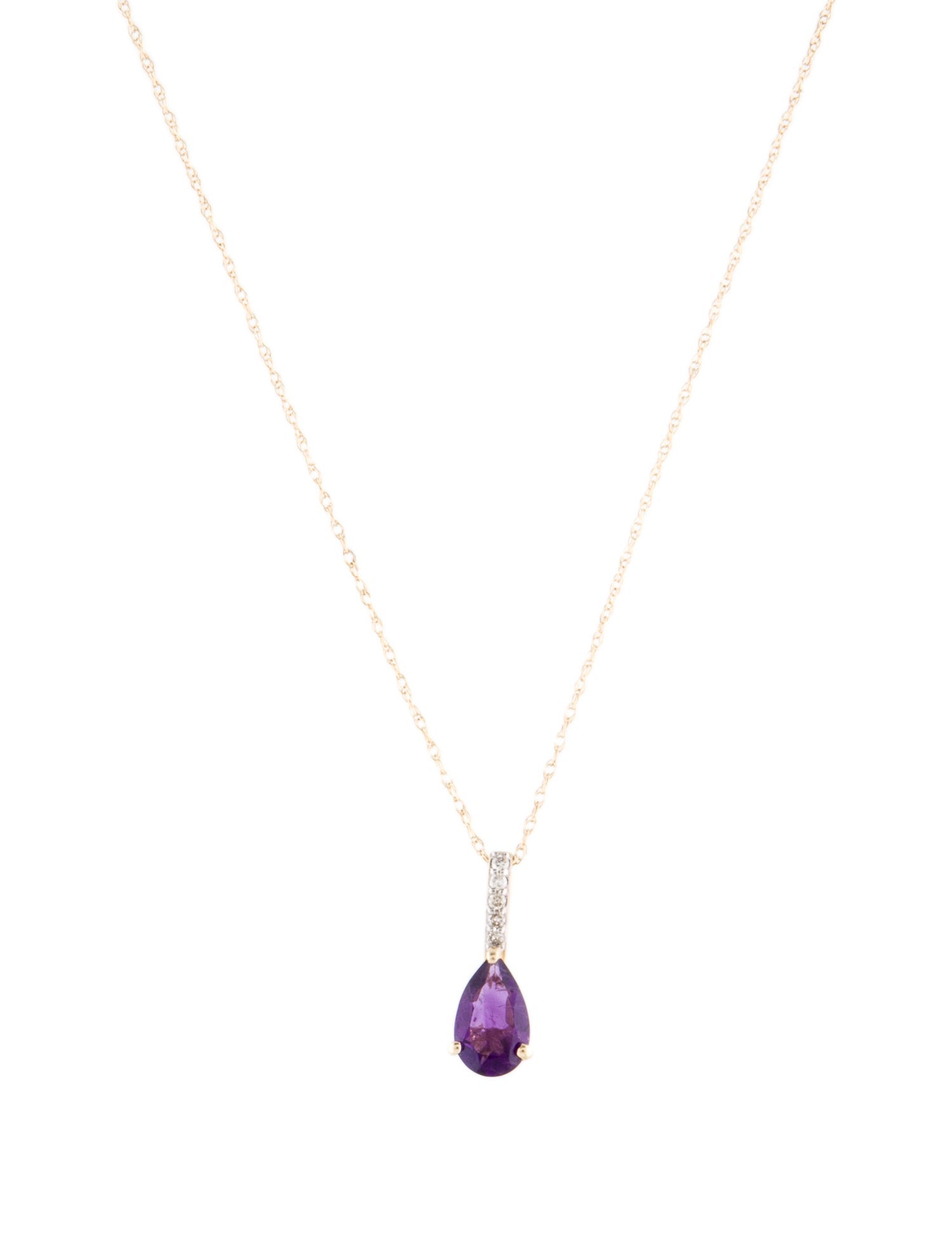 Necklace 14K Amethyst & Diamond Pendant Necklace
