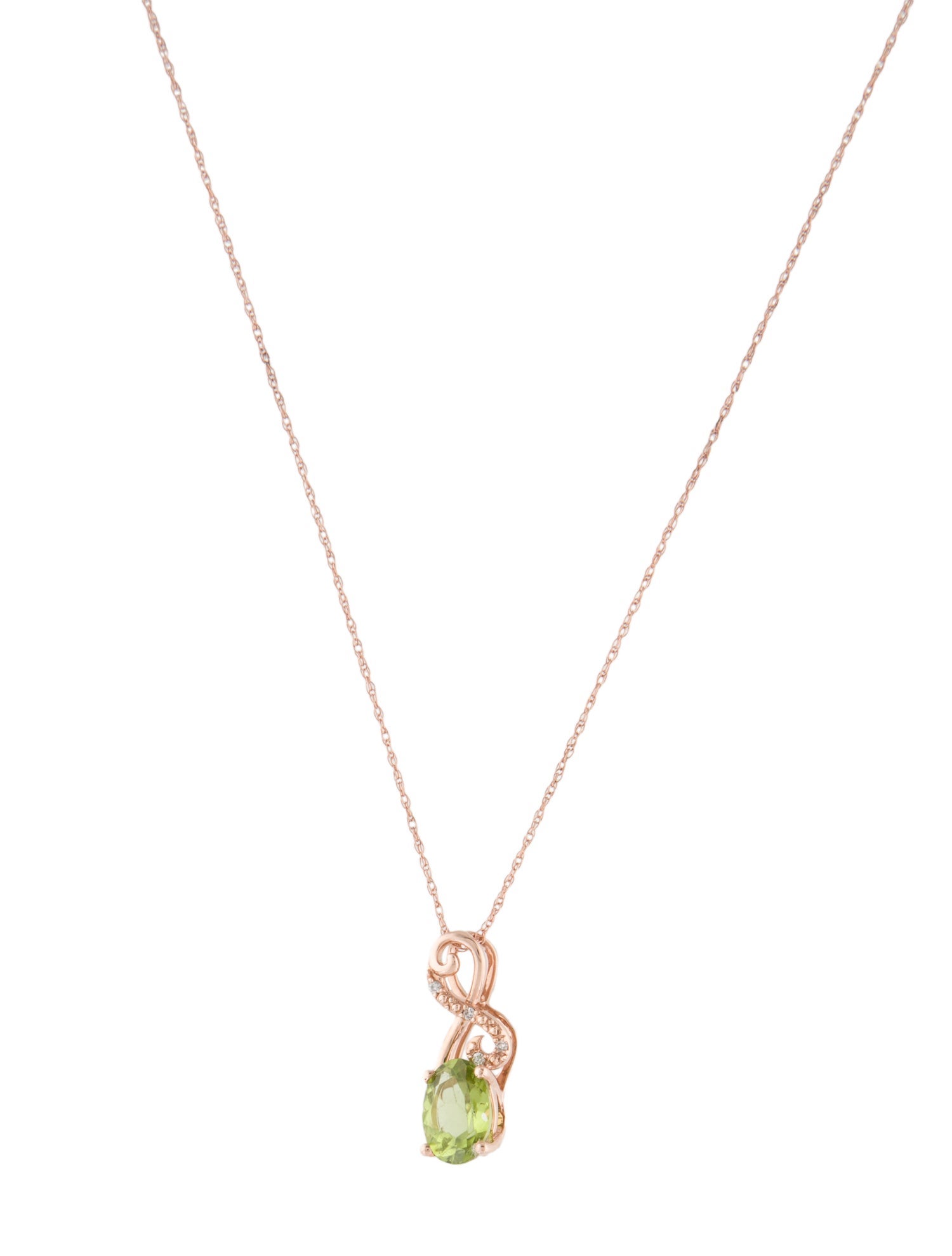 Necklace 14K 1.32ct Peridot & Diamond Pendant Necklace
