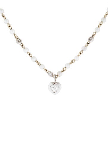 14K Diamond & Pearl Heart Necklace