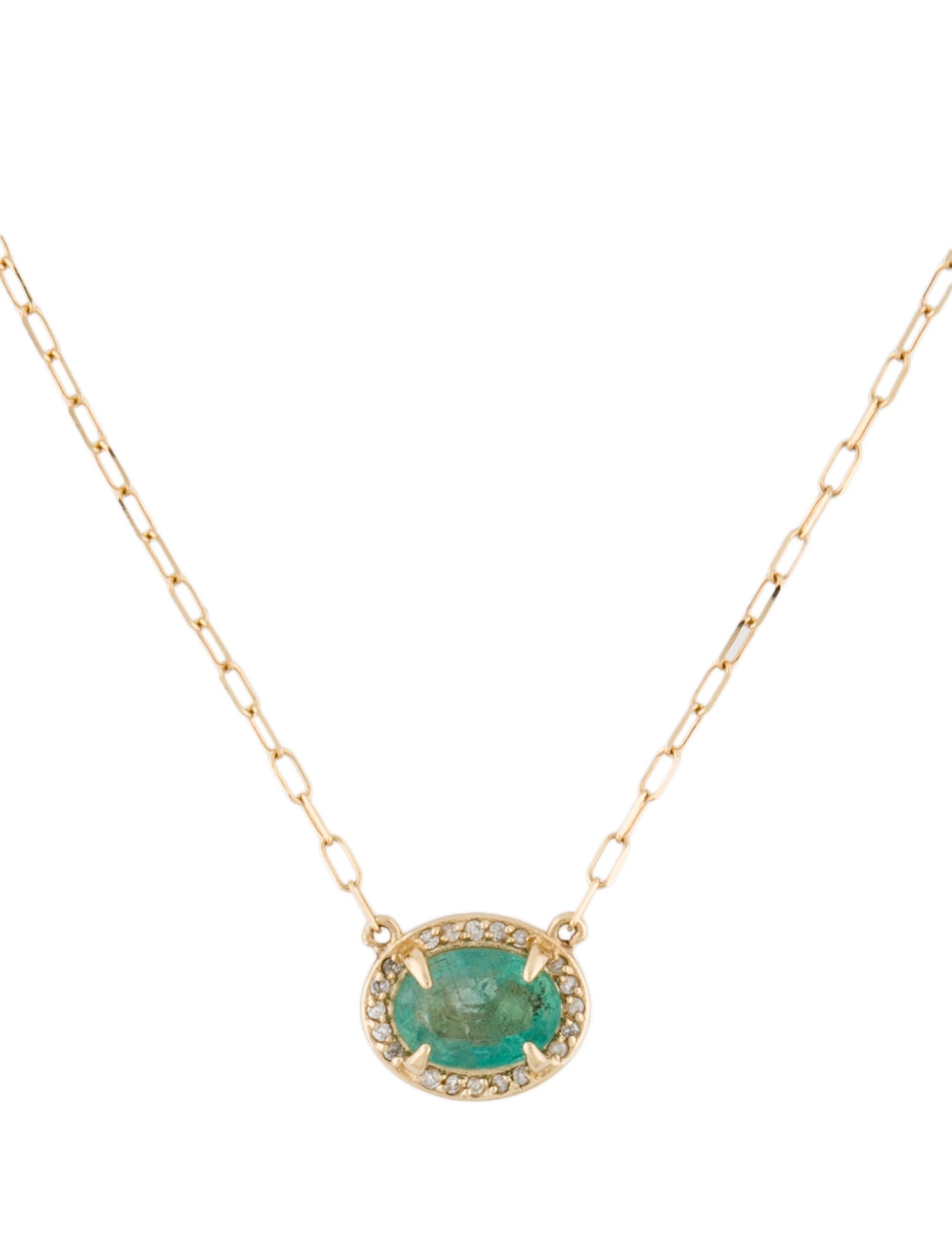 Necklace 14K 1.06ct Emerald & Diamond Pendant Necklace