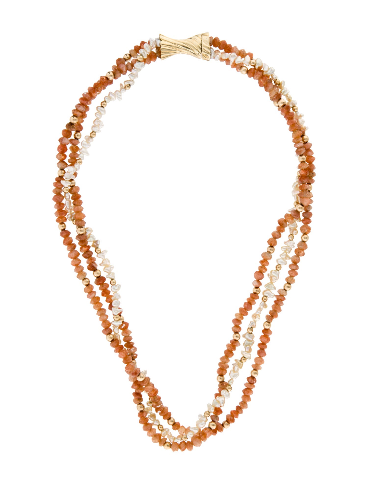 Necklace 14K Pearl & Sunstone Multistrand