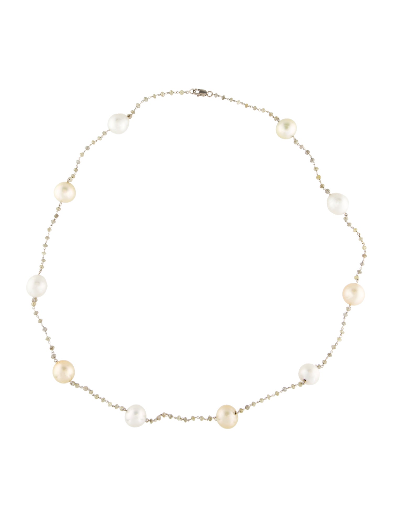 Necklace 18K Pearl & Diamond Station Necklace