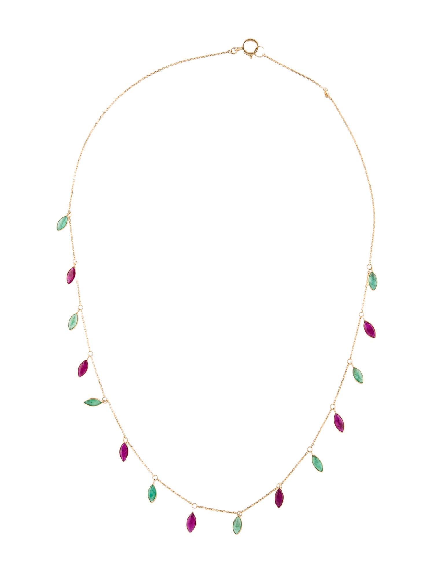 Necklace 18K 1.28ctw Emerald & Ruby Station Necklace