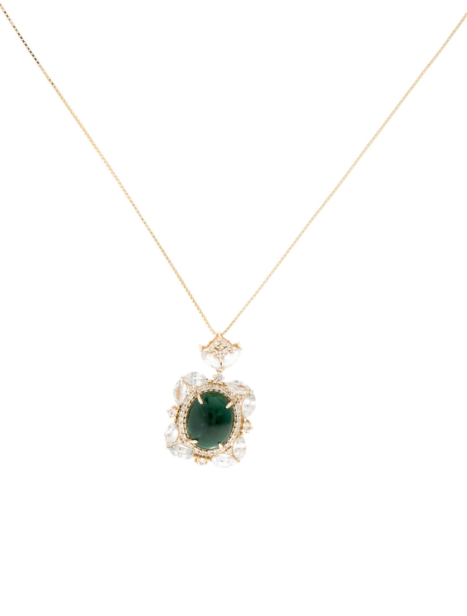 Necklace 14K 8.26ct Emerald, Sapphire & Diamond Pendant Necklace