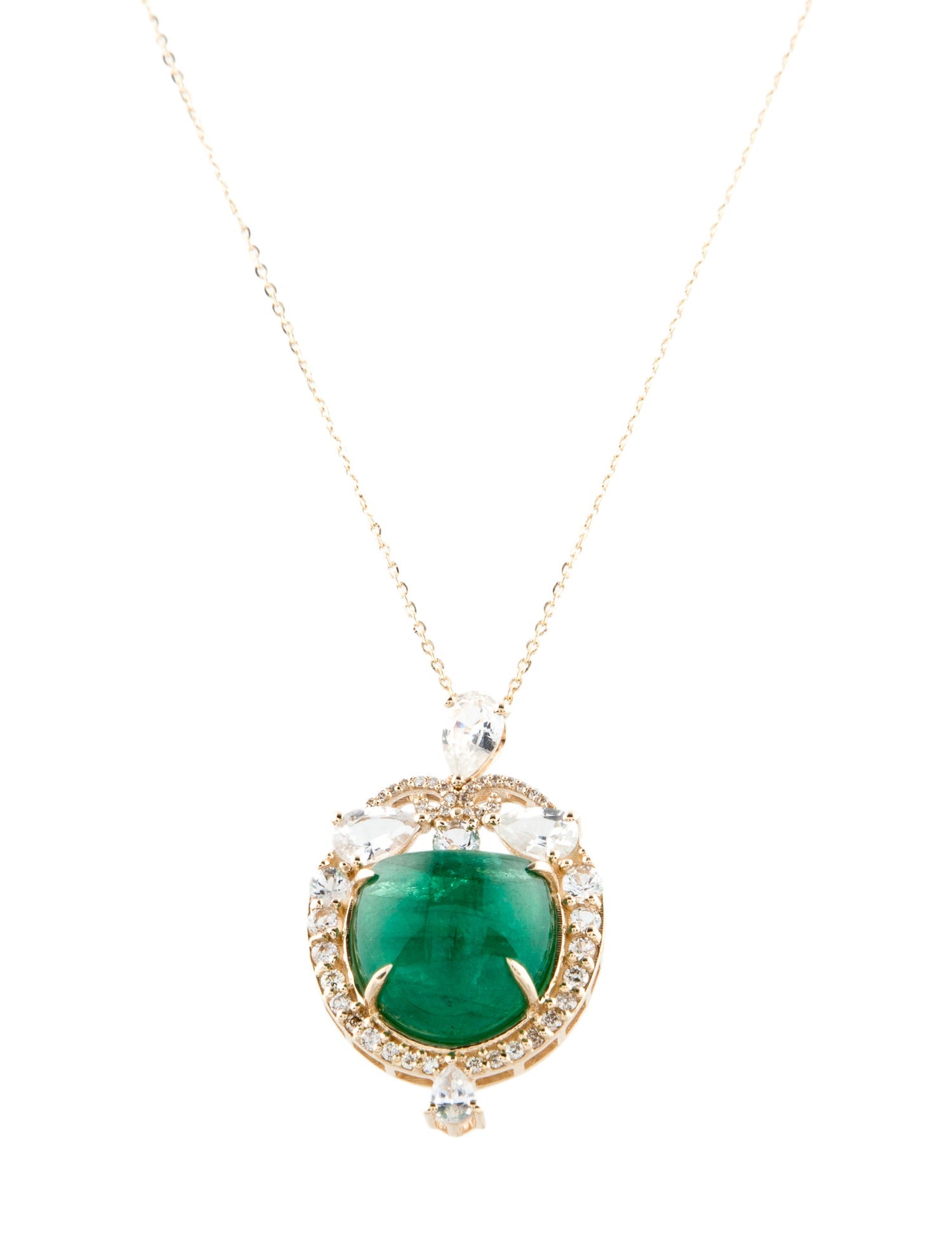 Necklace 14K Emerald, Sapphire & Diamond Pendant Necklace