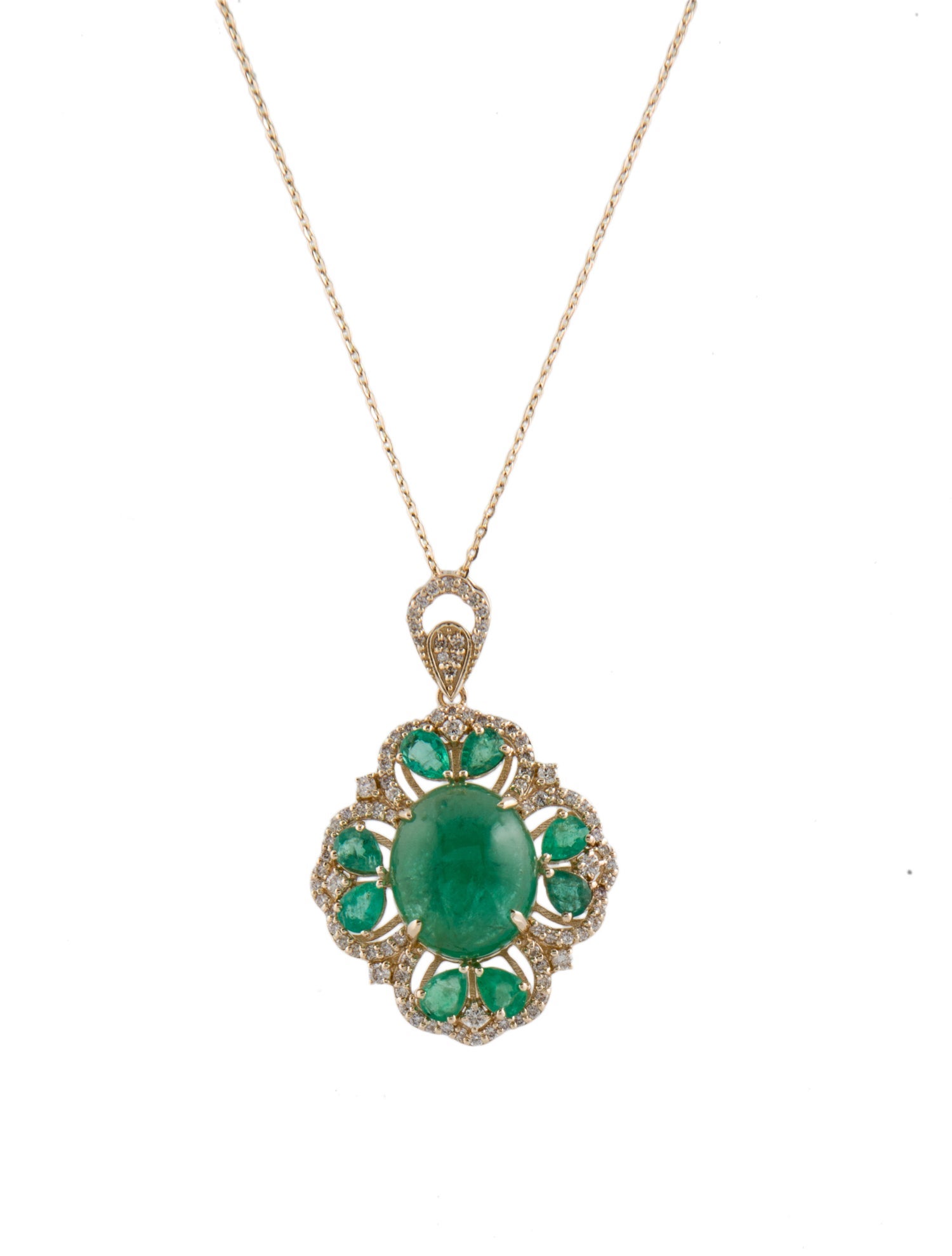 Necklace 14K 8.29ctw Emerald & Diamond Pendant Necklace