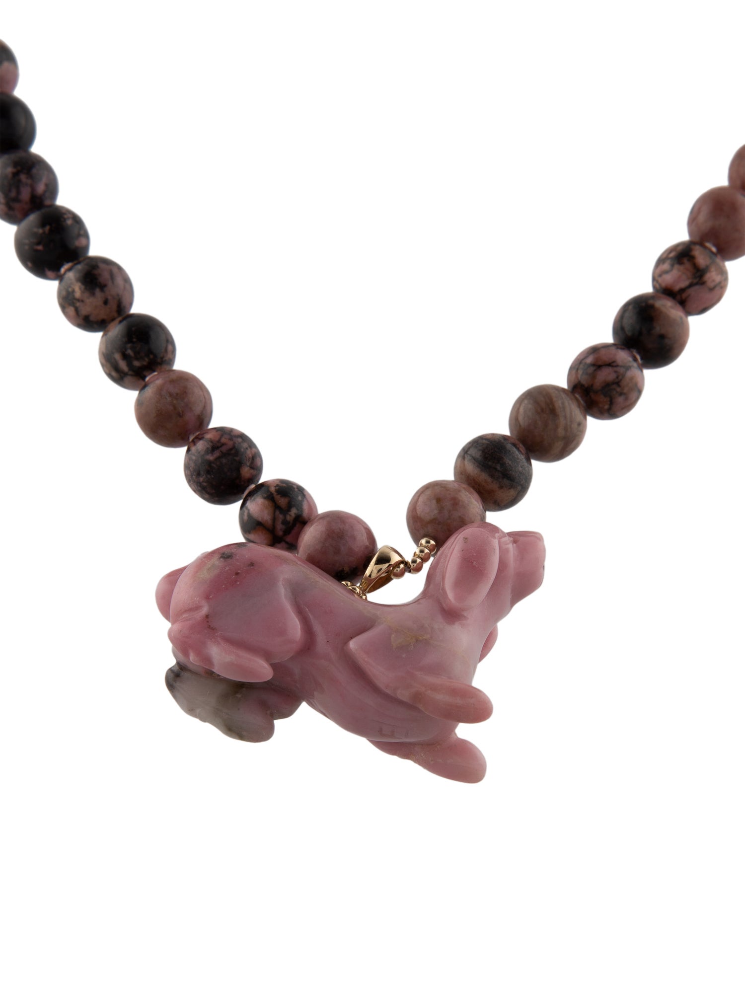 Necklace 14K Rhodonite Beaded Dog Pendant Necklace