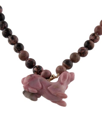 Necklace 14K Rhodonite Beaded Dog Pendant Necklace