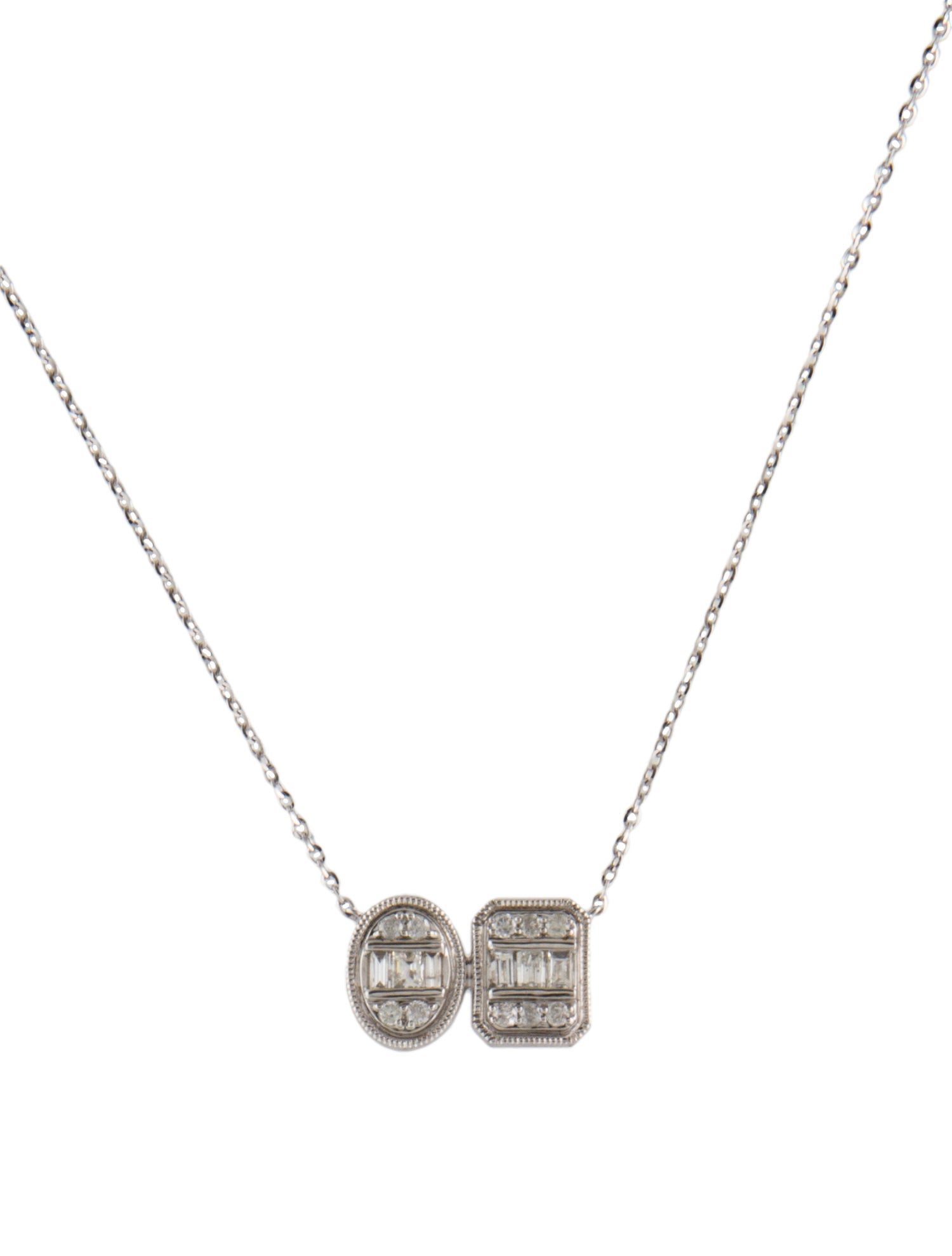 Necklace 14K Diamond Oval & Rectangular Pendant