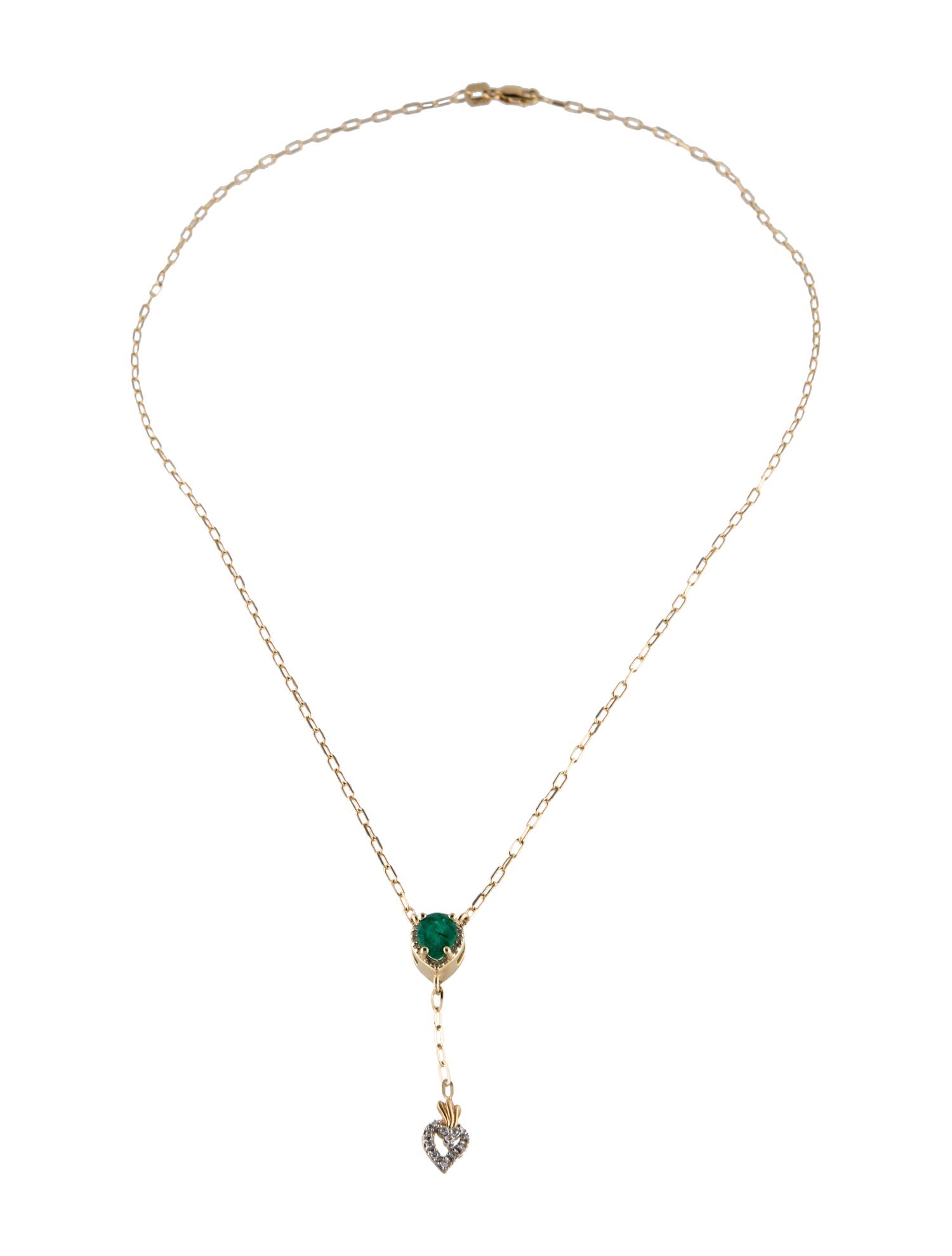 Necklace 14K Emerald & Diamond Lavalier