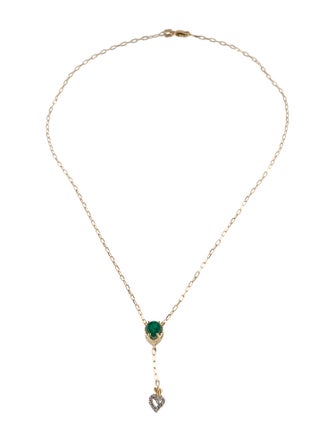Necklace 14K Emerald & Diamond Lavalier Necklace