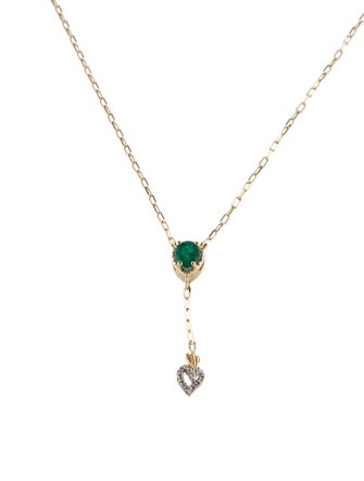 Necklace 14K Emerald & Diamond Lavalier Necklace