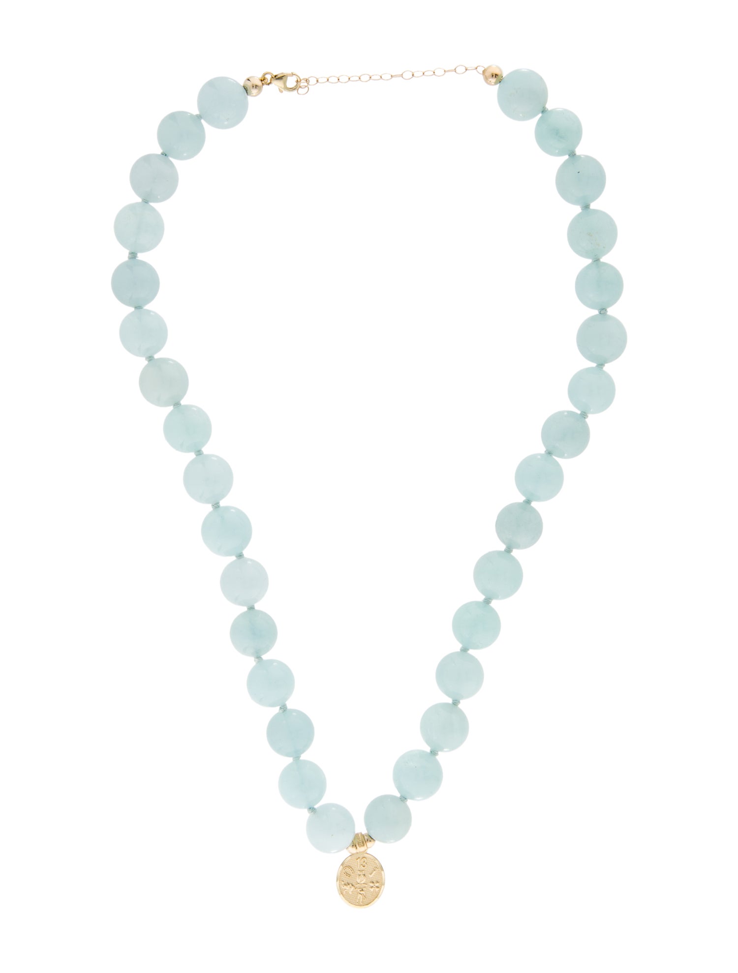 Necklace 14K Aquamarine Beaded 'Luck' Charm Necklace