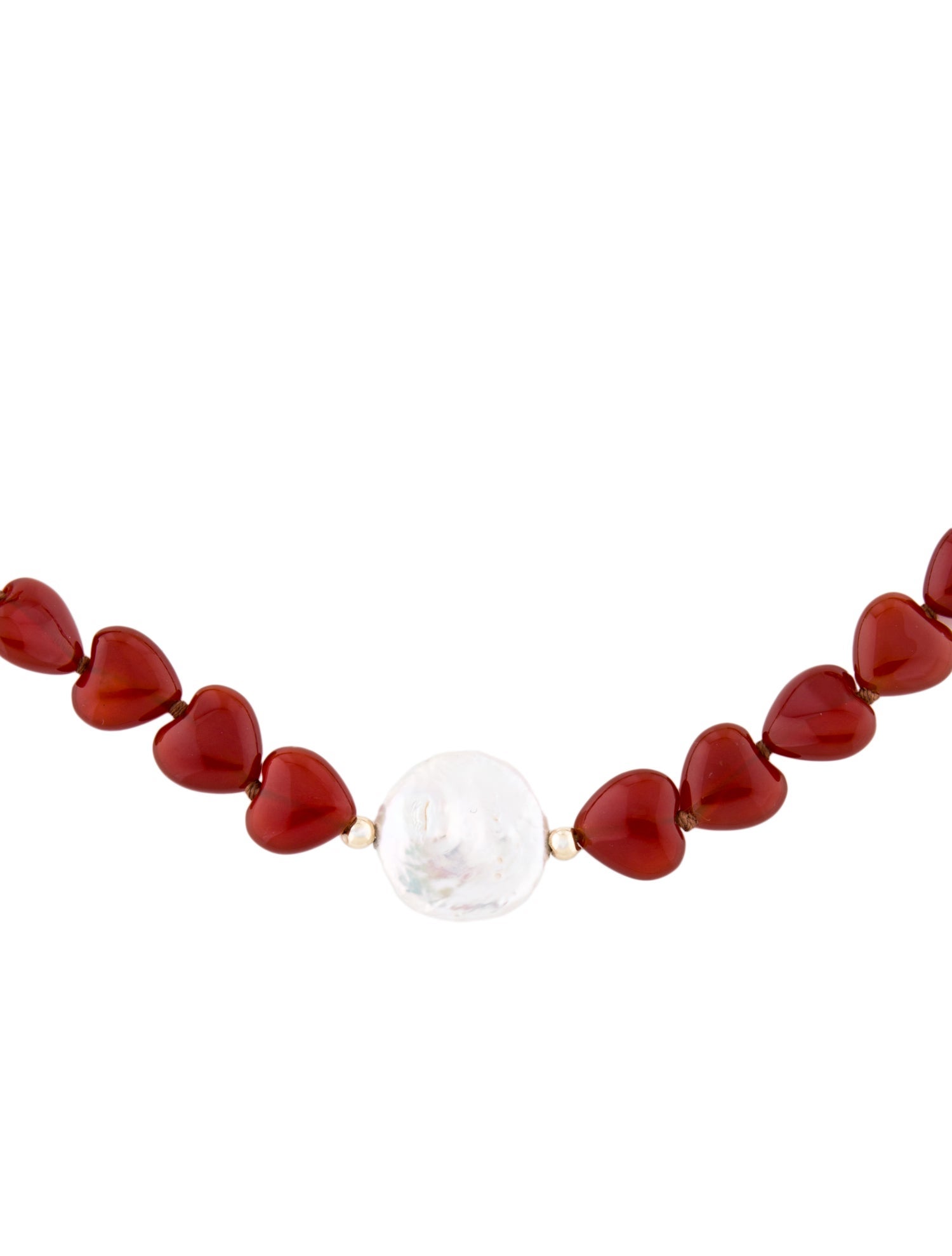 Necklace 14K Pearl & Carnelian Heart Bead Strand