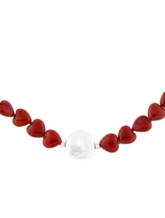 Necklace 14K Pearl & Carnelian Heart Bead Strand Necklace