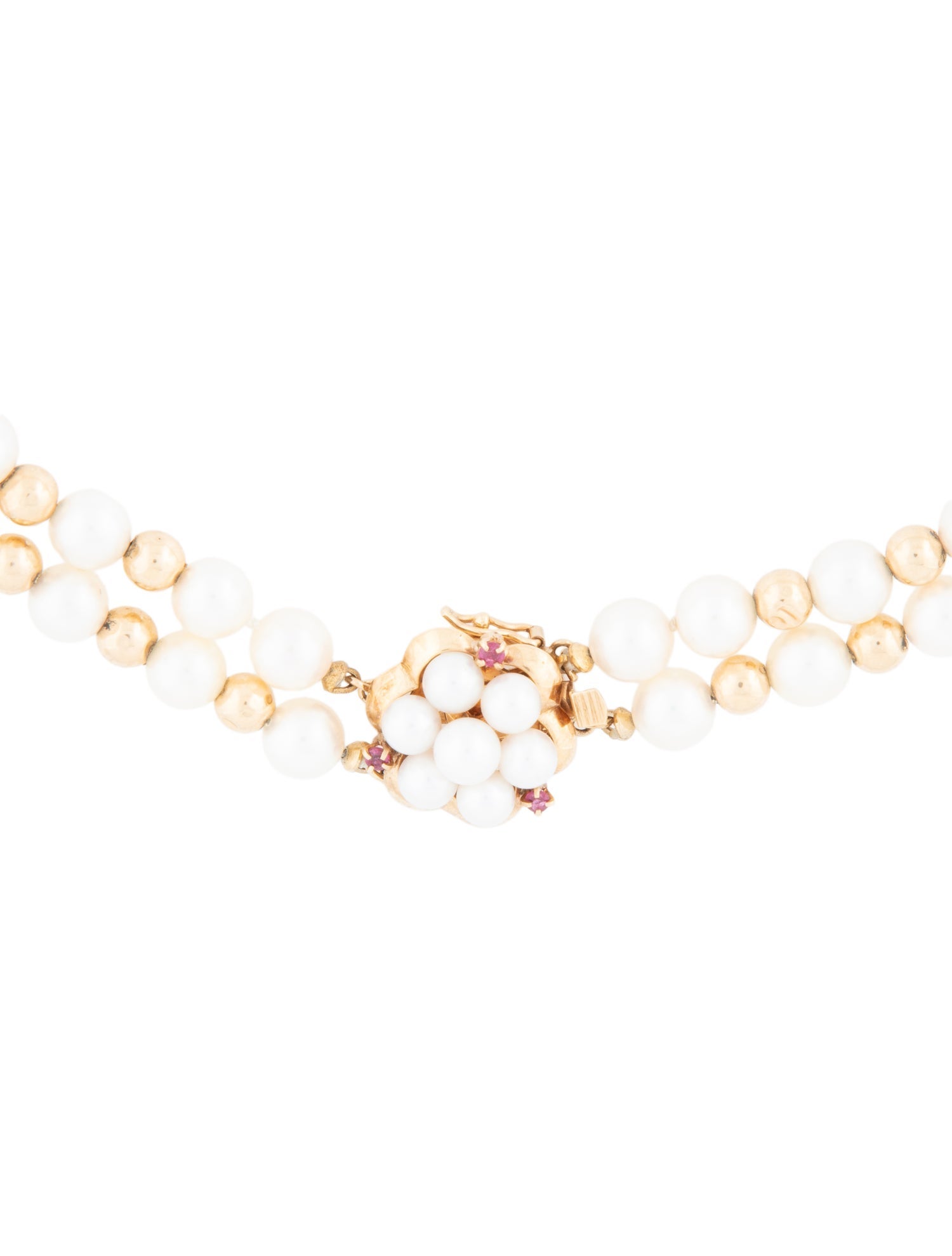 Necklace 14K Pearl & Ruby Bead Double Strand