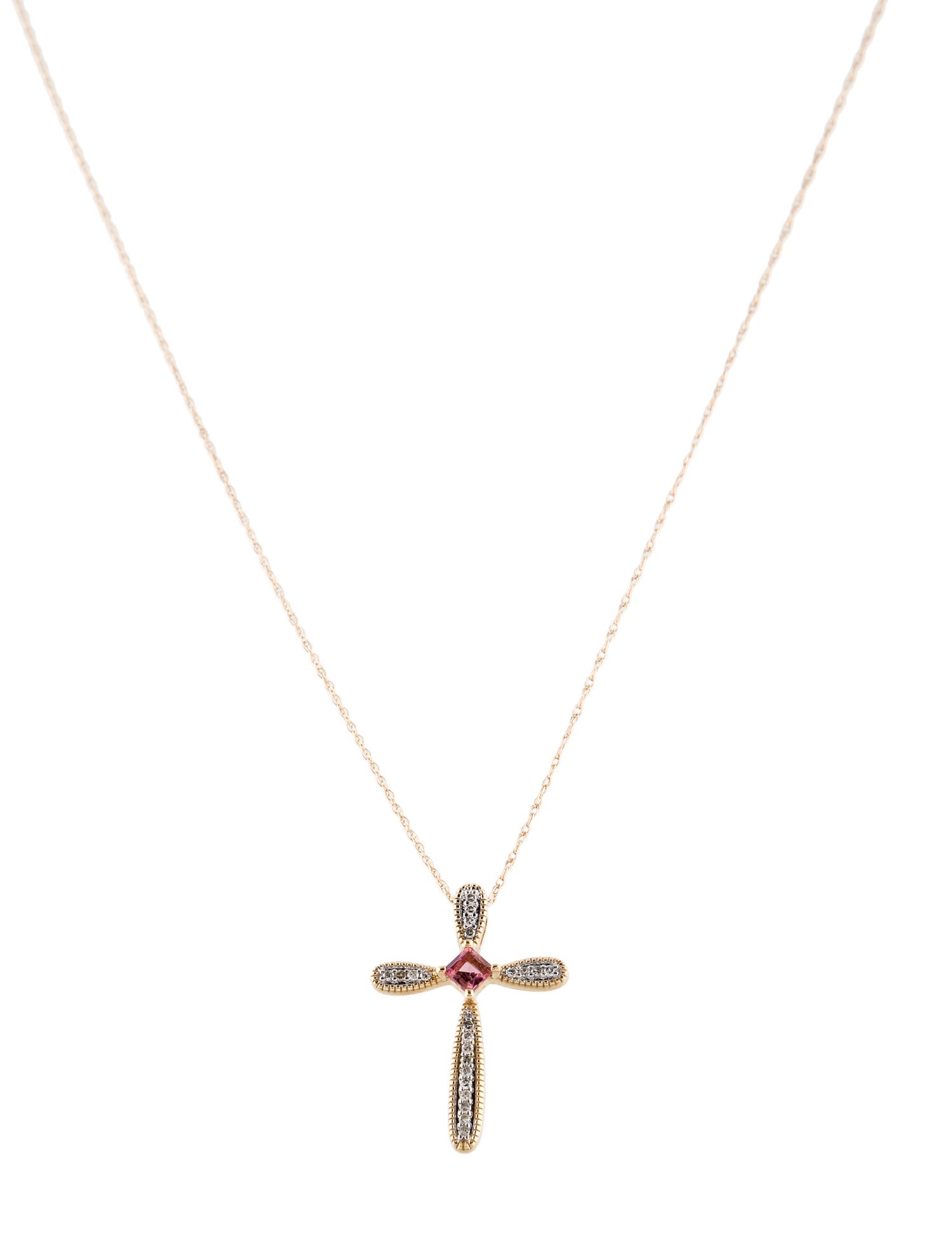 Necklace 14K Tourmaline & Diamond Cross Pendant Necklace