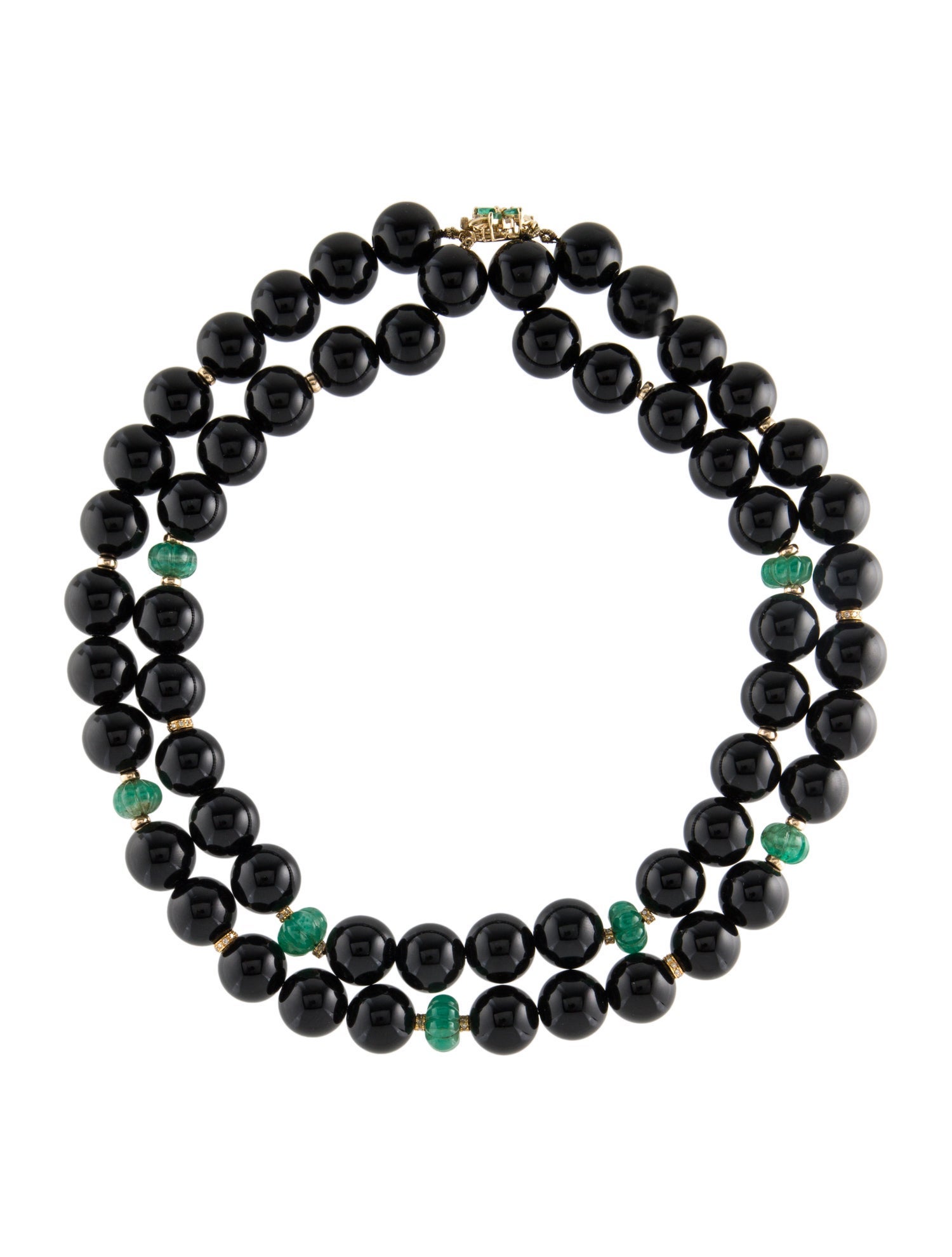 Necklace 14K Onyx, Emerald & Diamond Beaded