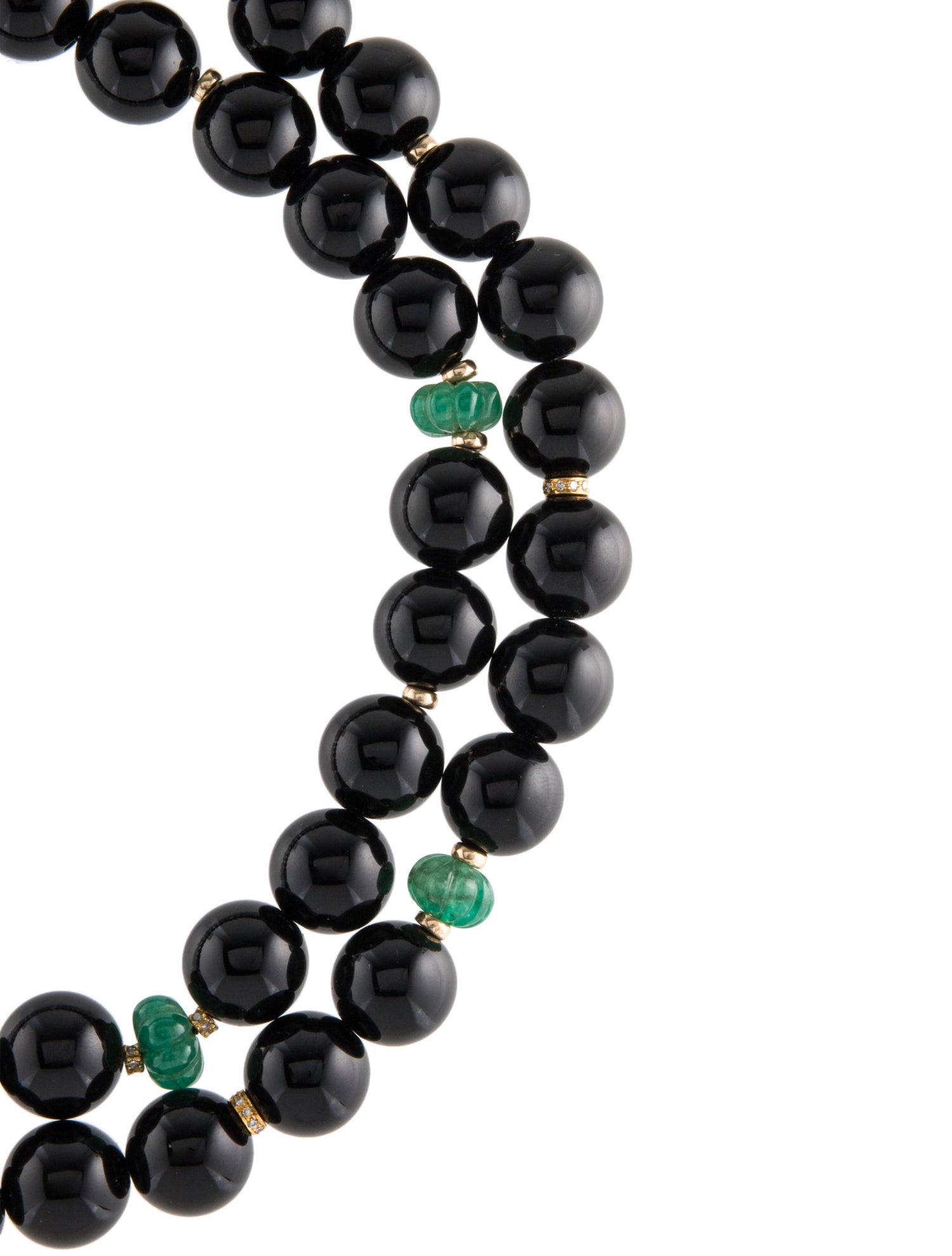 Necklace 14K Onyx, Emerald & Diamond Beaded