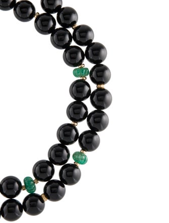 Necklace 14K Onyx, Emerald & Diamond Beaded Necklace