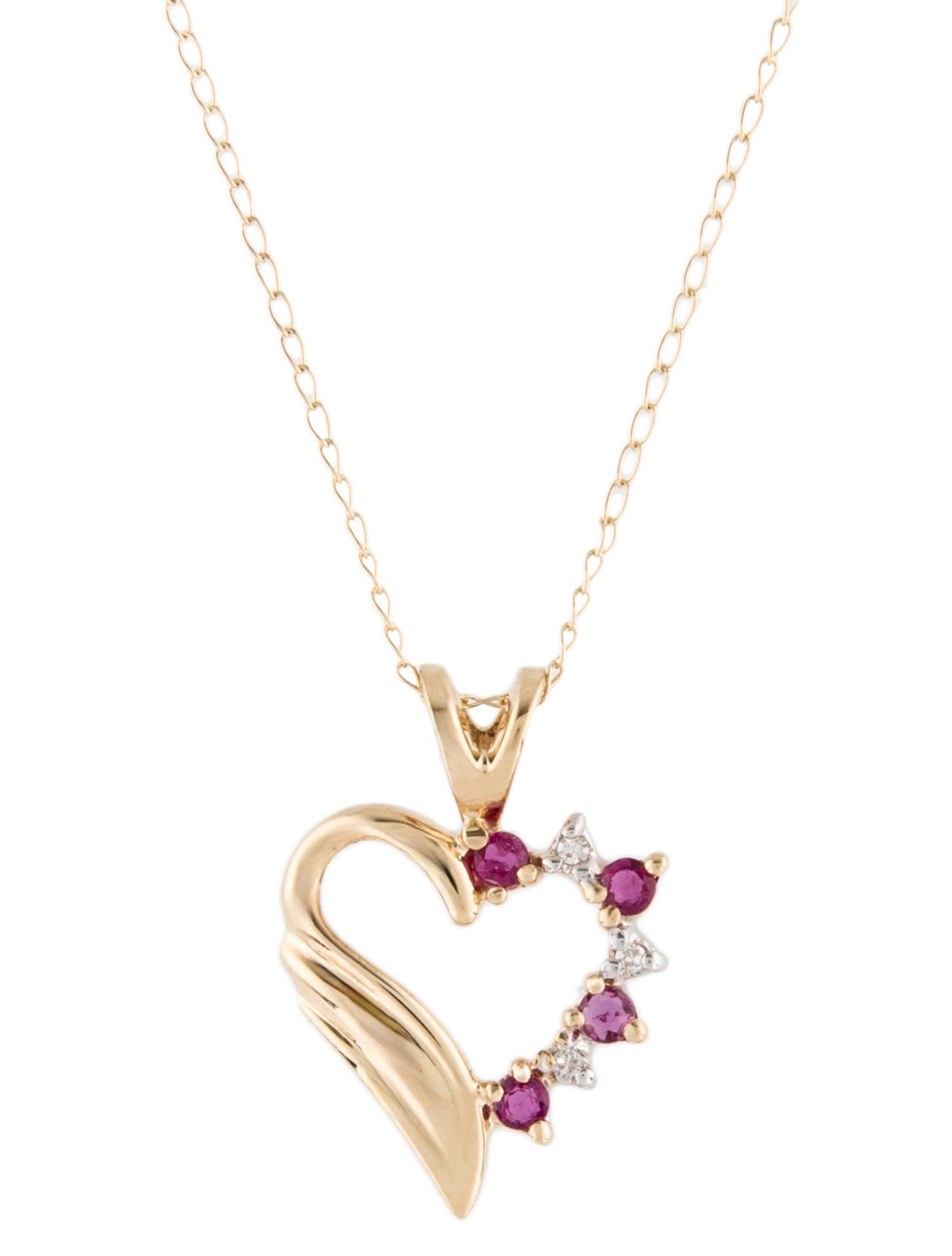 Necklace 14K Ruby & Diamond Heart Pendant Necklace