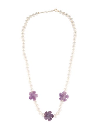 Necklace 14K Pearl & Lepidolite Bead Strand Necklace