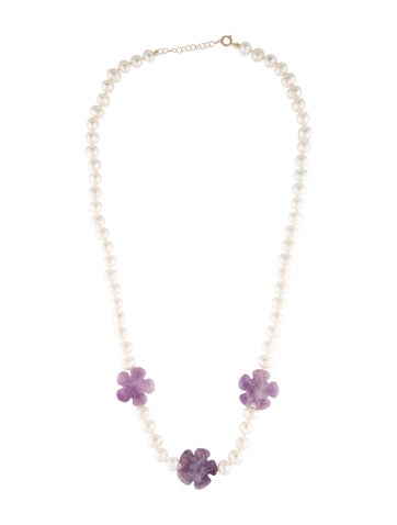 Necklace Bead Strand 14K Pearl & Lepidolite 7.5-8.0mm