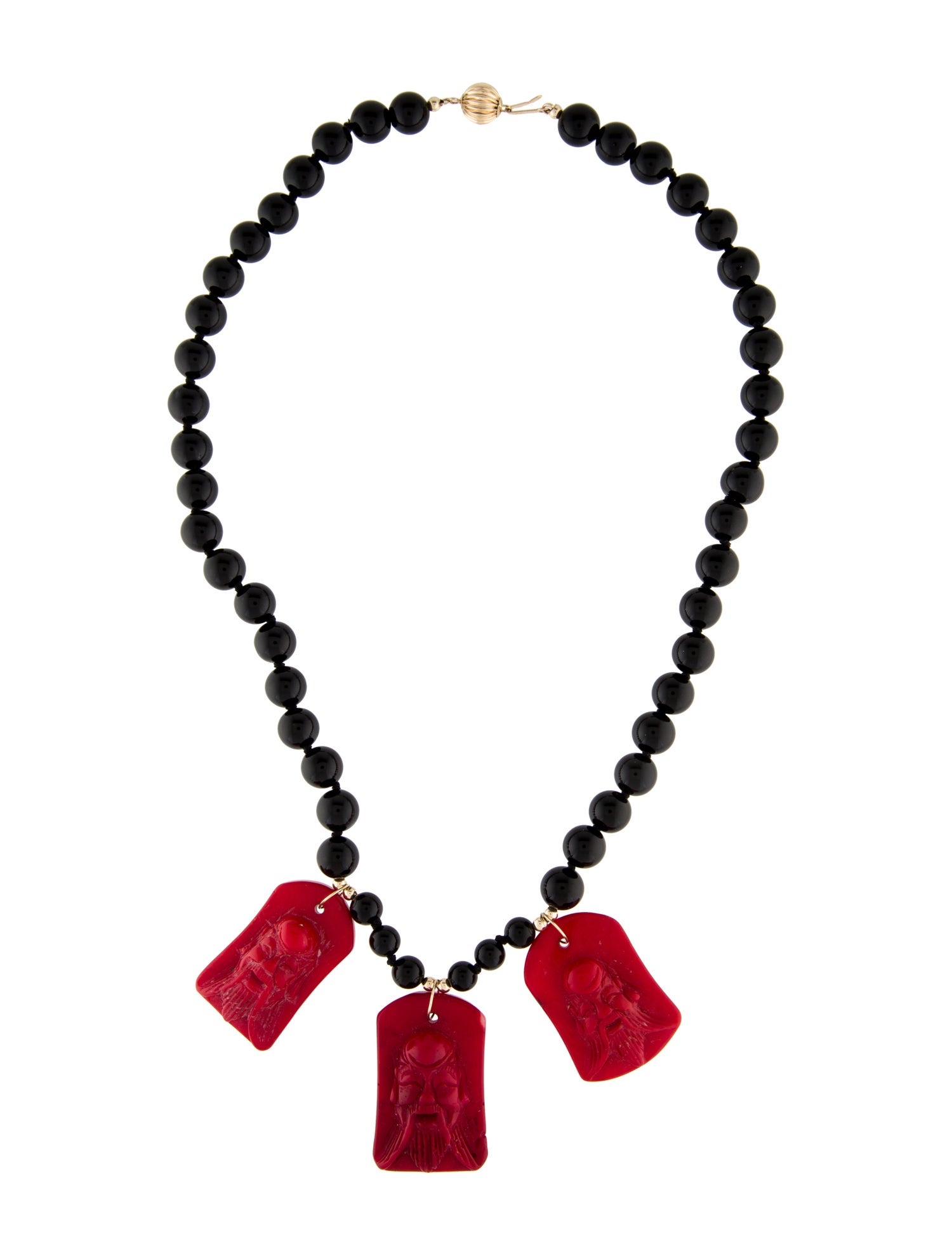 Necklace 14K Dyed-Coral & Onyx Pendant Necklace