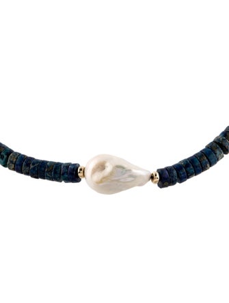 Necklace 14K Pearl & Lapis Lazuli Beaded Chain Necklace