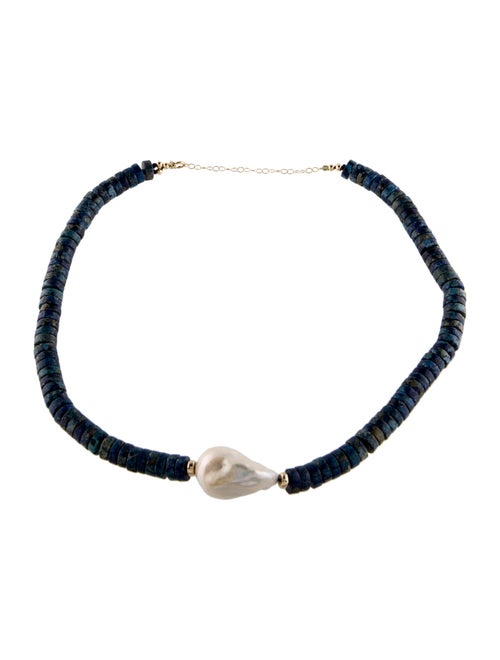 Necklace 14K Pearl & Lapis Lazuli Beaded Chain Necklace
