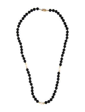 Necklace 14K Onyx & Pearl Beaded Chain Necklace