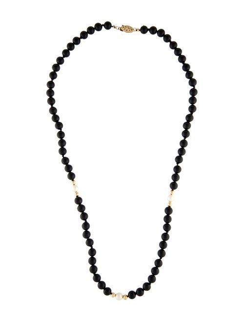 Necklace 14K Onyx & Pearl Beaded Chain Necklace