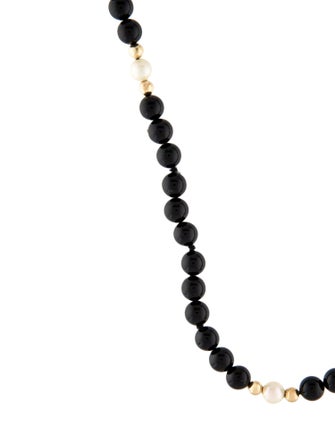 Necklace 14K Onyx & Pearl Beaded Chain Necklace