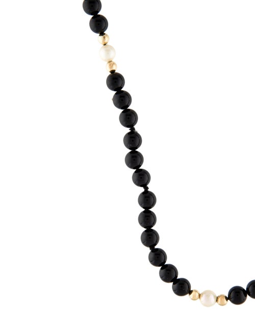 Necklace 14K Onyx & Pearl Beaded Chain Necklace