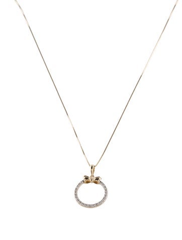 Necklace Pendant 14K Diamond Circle Bow