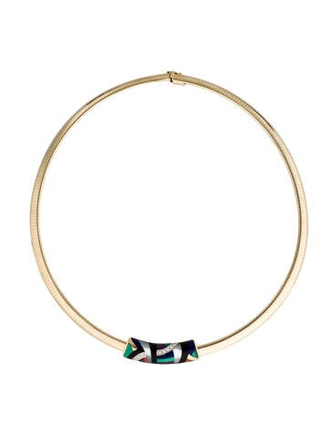 14K Multistone Mosaic Slide Pendant Collar Necklace