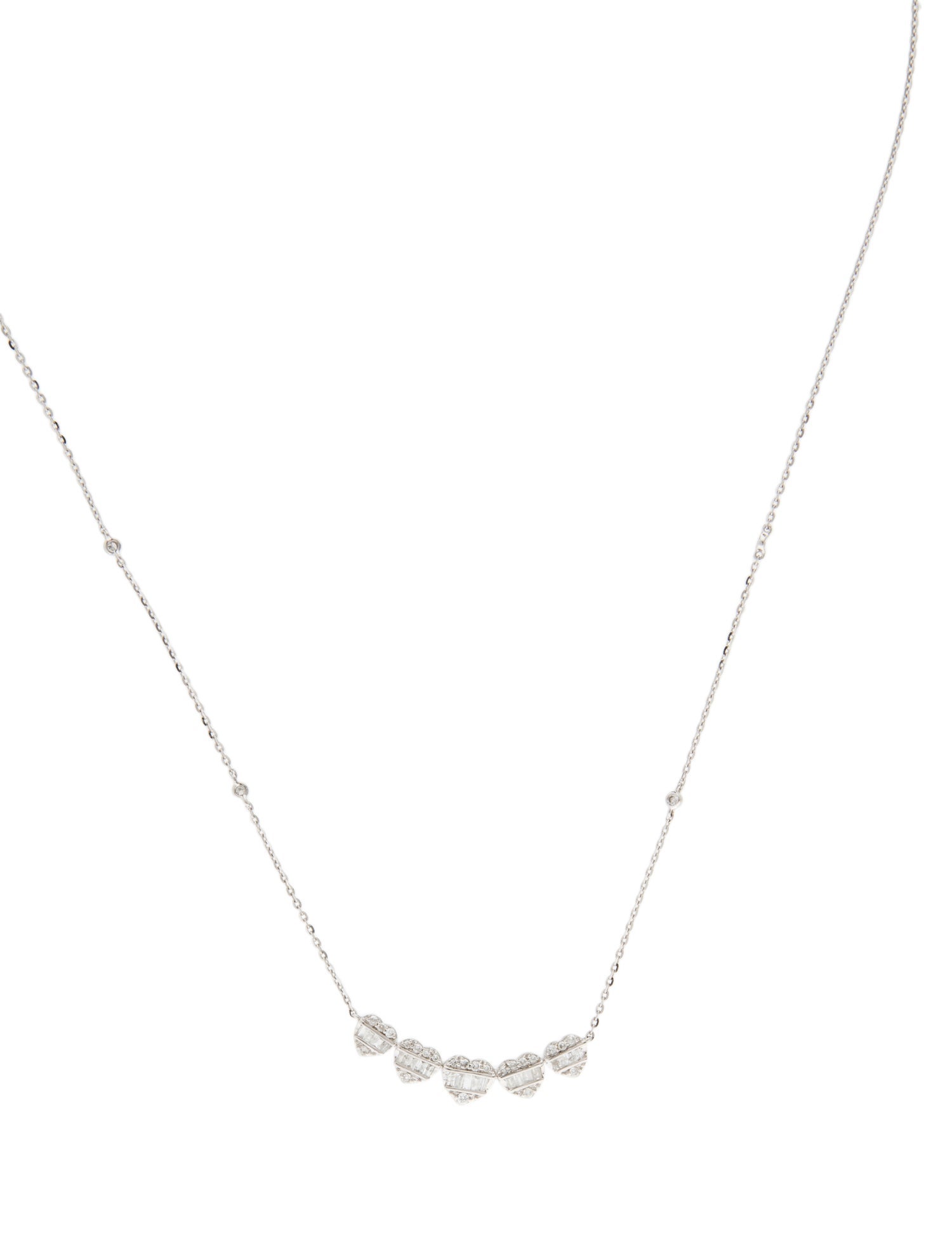 Necklace 14K Diamond Heart Station Pendant Necklace