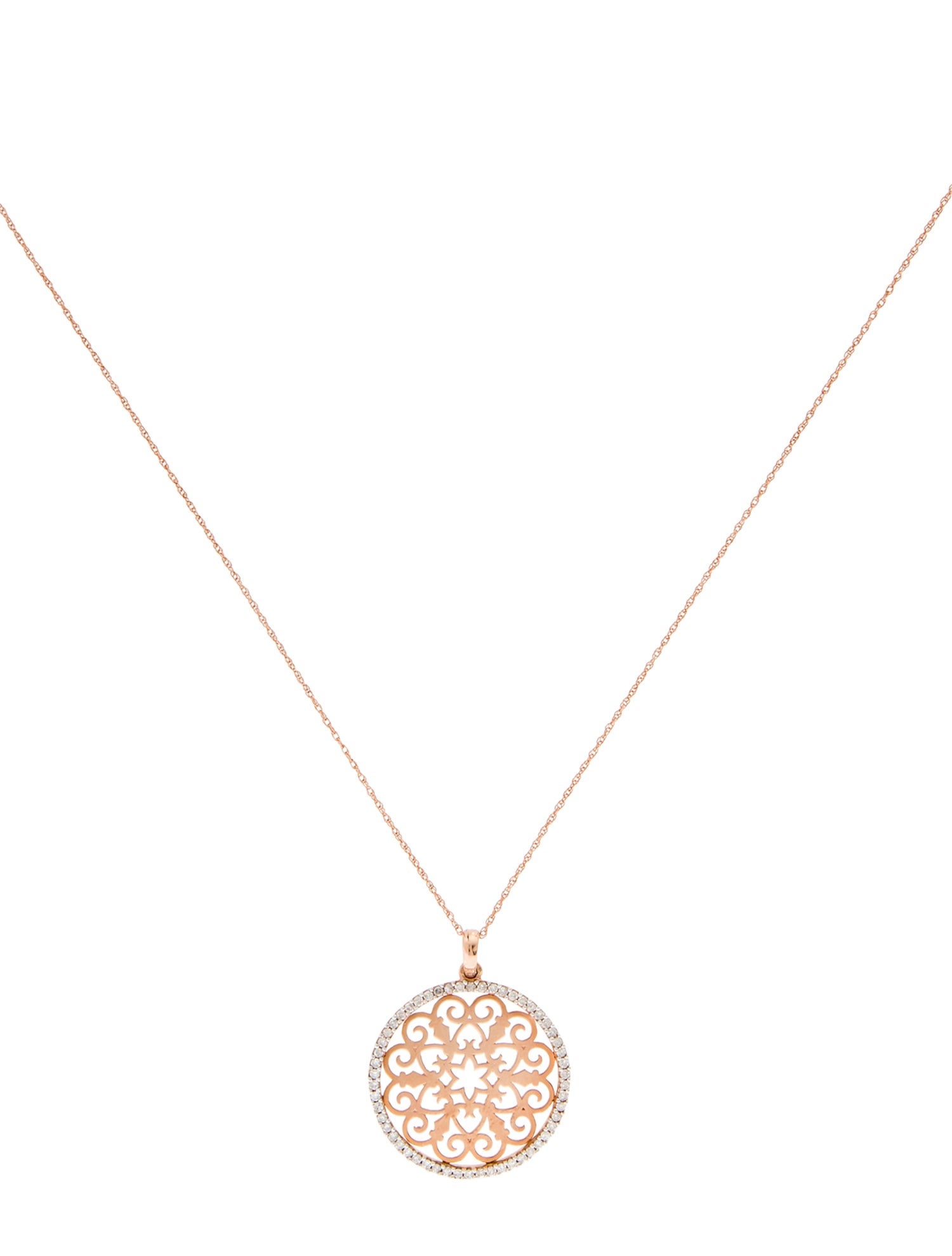 Necklace 14K Diamond Filigree Medallion Pendant Necklace