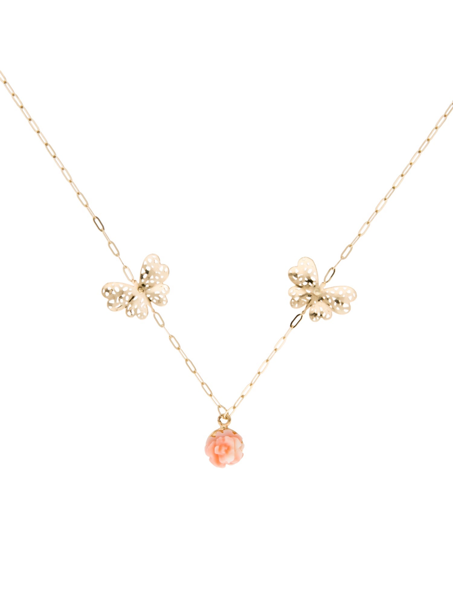 Necklace 14K Coral Butterfly Station Pendant