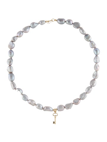 Necklace Bead Strand 14K Pearl Key Pendant 10.0-14.0mm