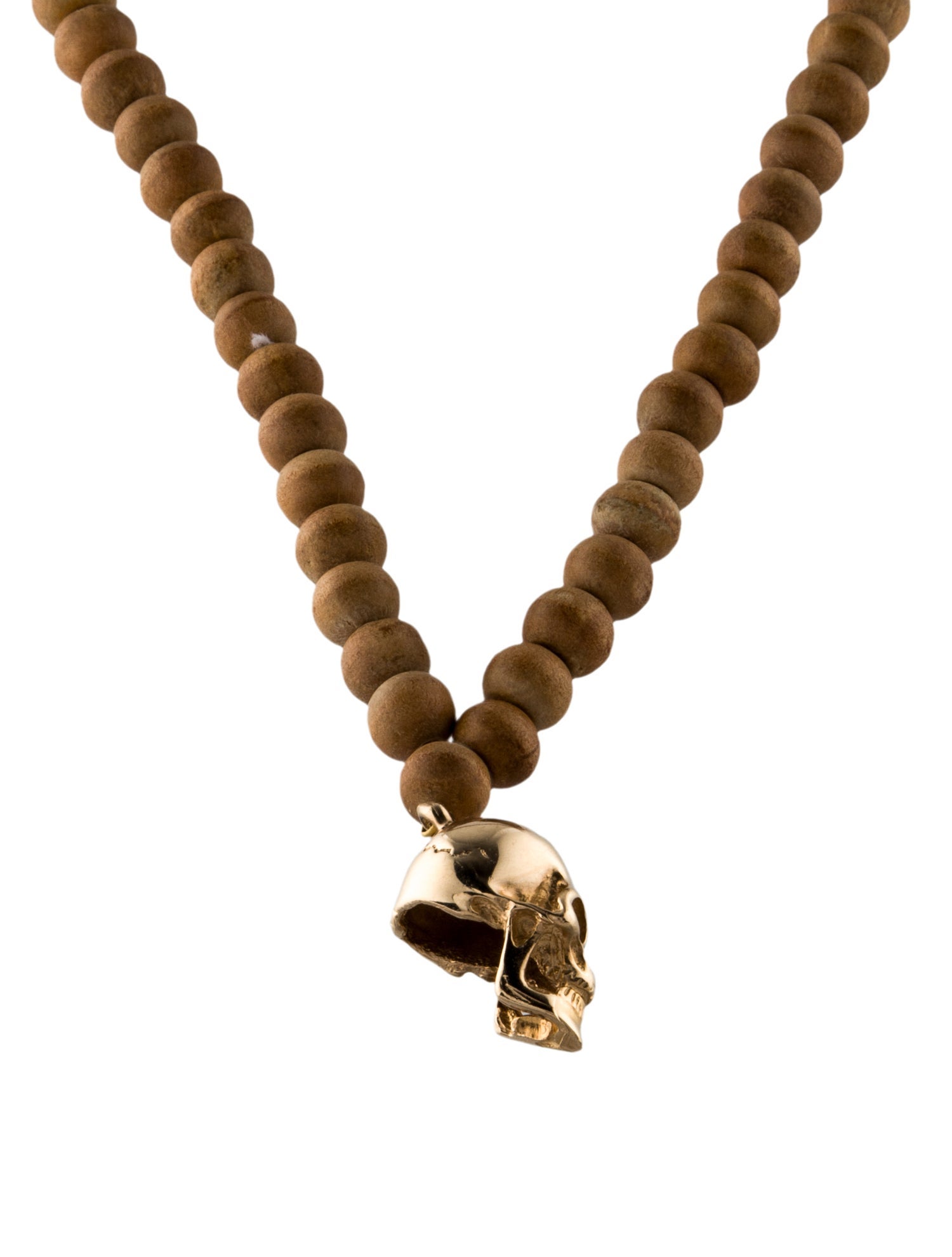 Necklace 14K Wood Bead Skull Pendant Necklace
