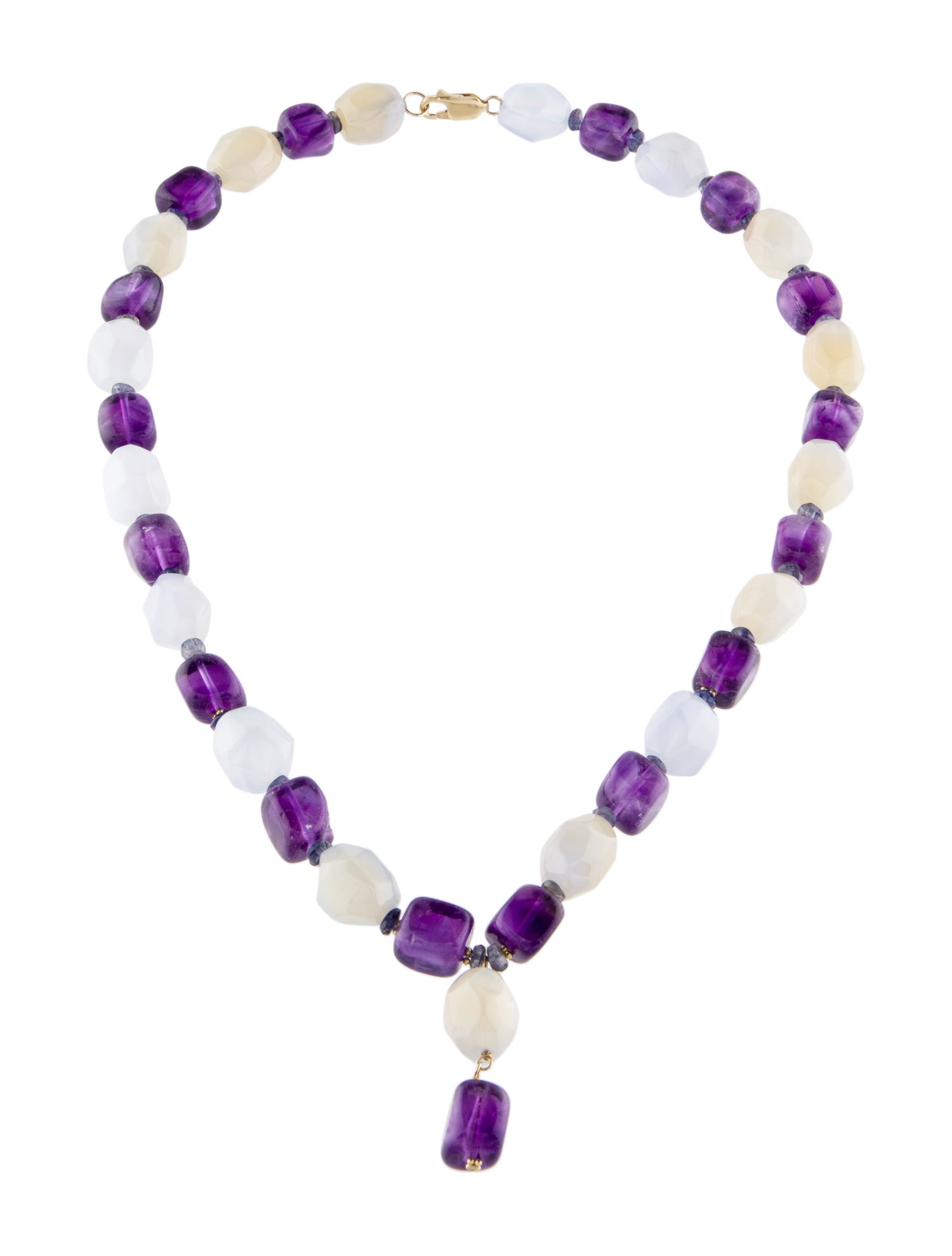 Necklace 14K Amethyst, Chalcedony & Iolite Bead Necklace