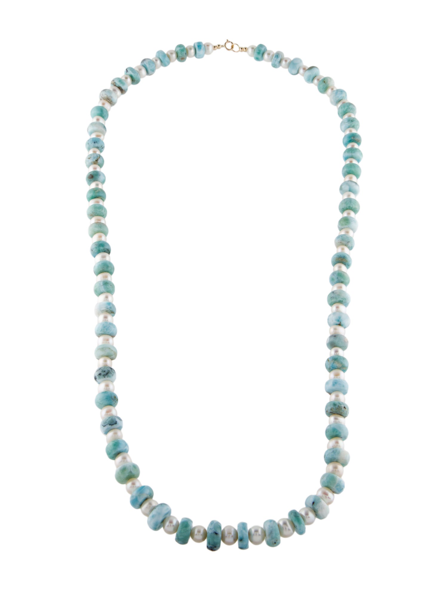 Necklace 14K Pearl & Pectolite Bead Strand Necklace