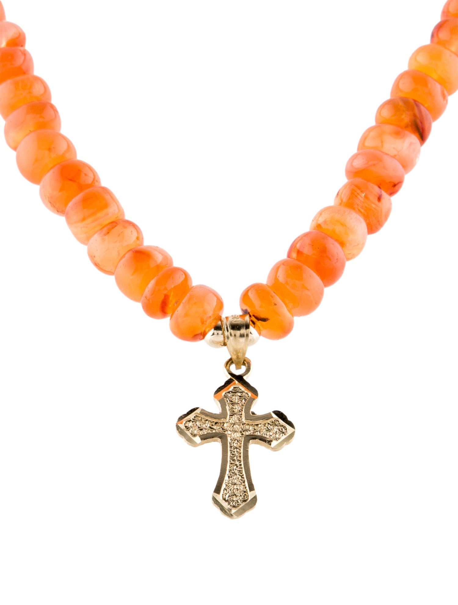 Necklace 14K Carnelian Cross Beaded Chain