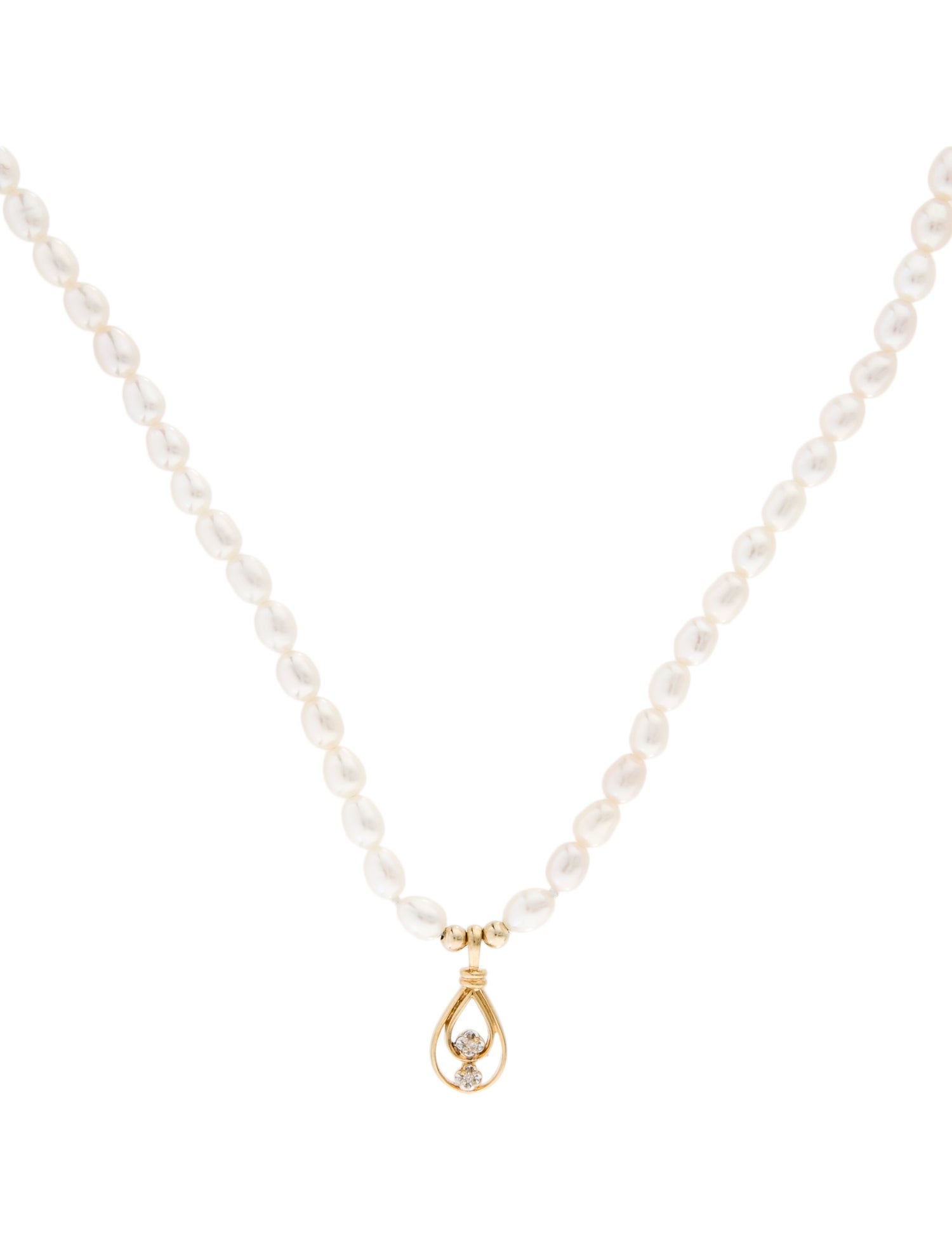 Necklace 14K Pearl & Diamond Pendant Necklace