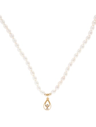 Necklace 14K Pearl & Diamond Pendant Necklace