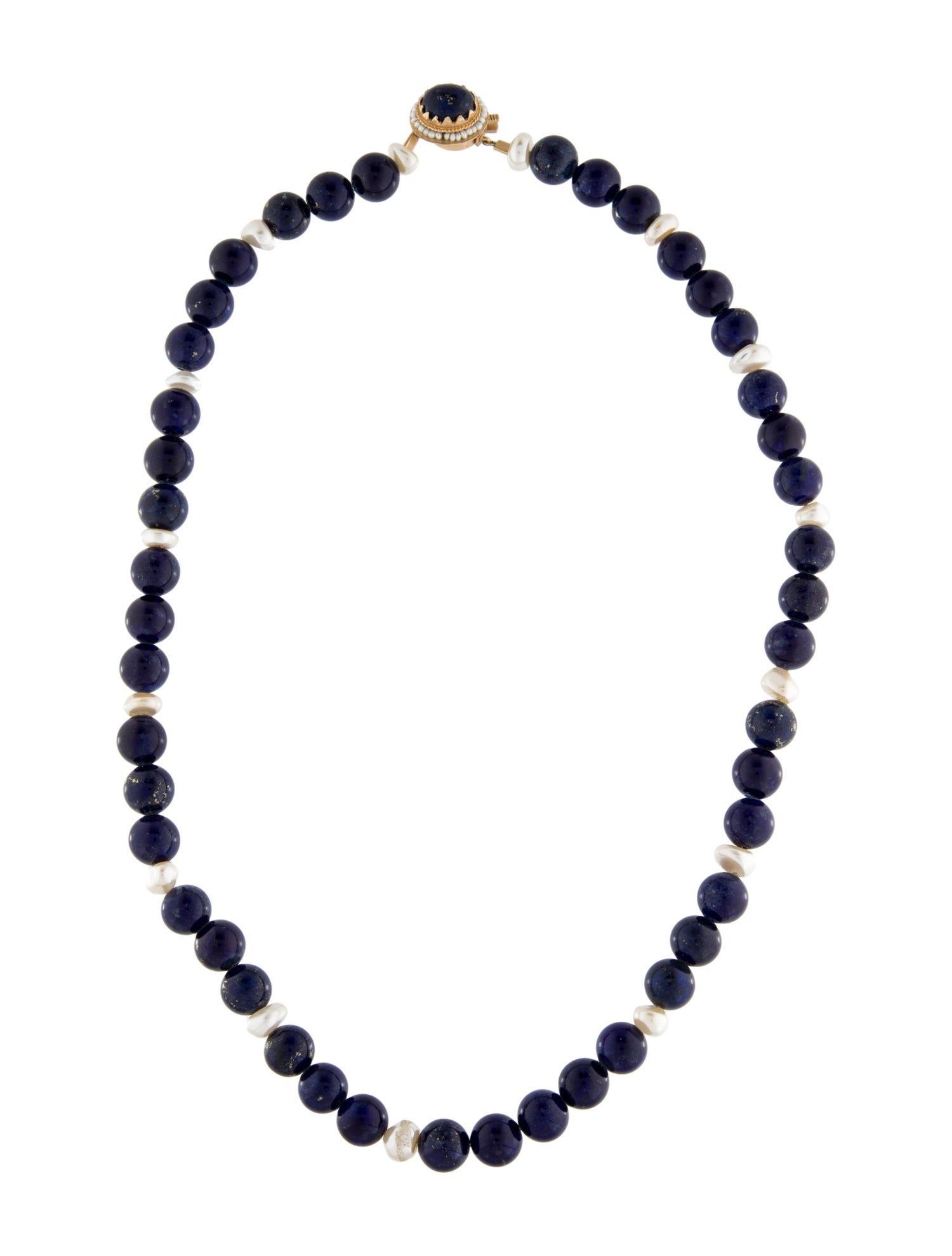 Necklace 14K Pearl & Lapis Lazuli Bead Strand Necklace