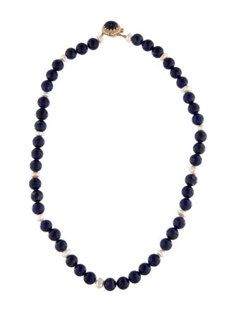 Necklace 14K Pearl & Lapis Lazuli Bead Strand Necklace