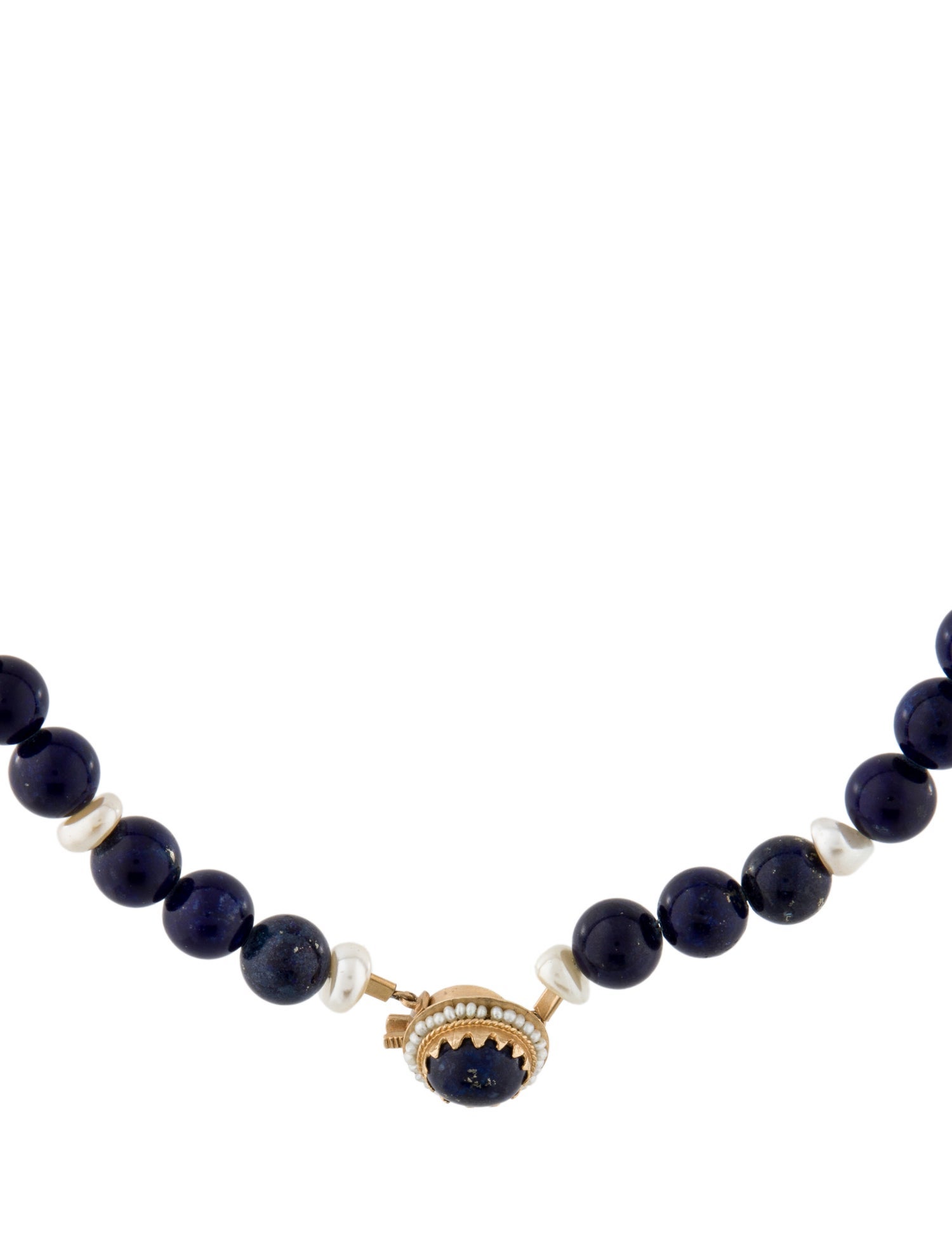 Necklace 14K Pearl & Lapis Lazuli Bead Strand Necklace